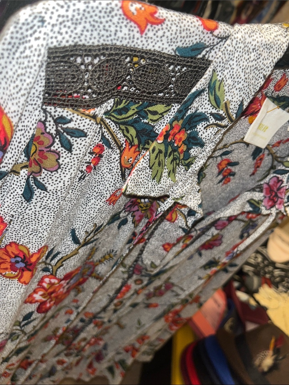 Floral Peplum Blouse in White with Multicolor Blooms - Picture 5 of 5